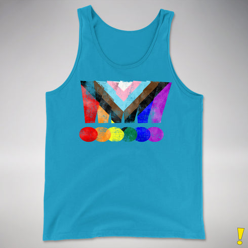 LGBTQ Progress Pride Grunge Exclamation Points Premium Tank Top - Neon Blue